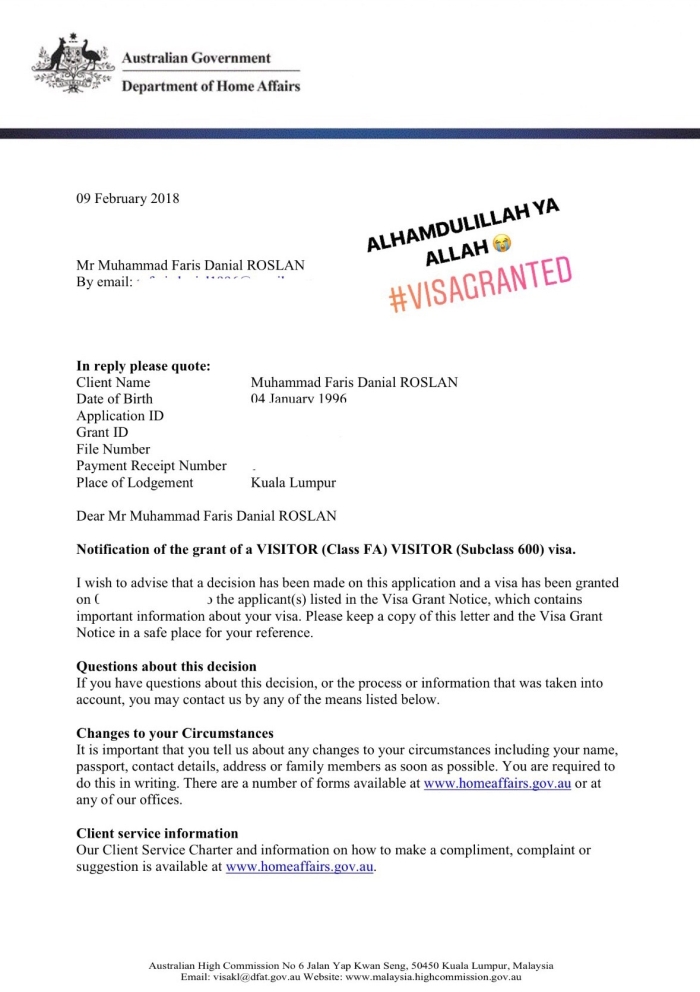 Contoh Surat Rayuan Visa Australia - Selangor l